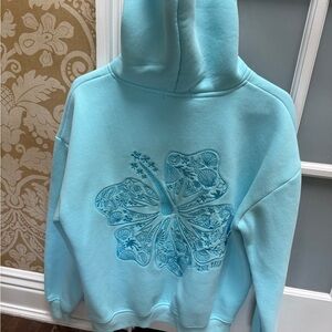 Aqua Floral Embroidered Crewneck Sweatshirt